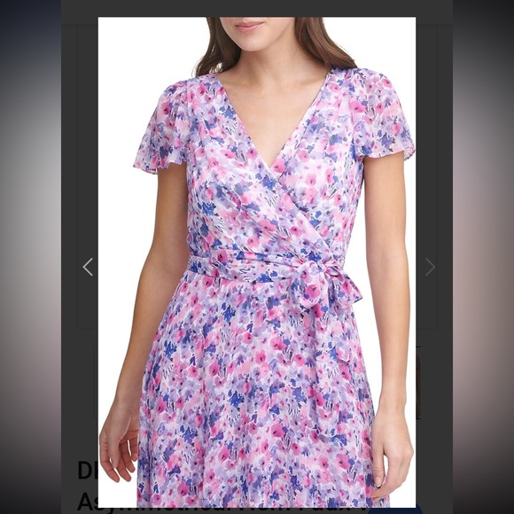 DKNY Floral Print Faux Wrap Midi - Picture 2 of 4